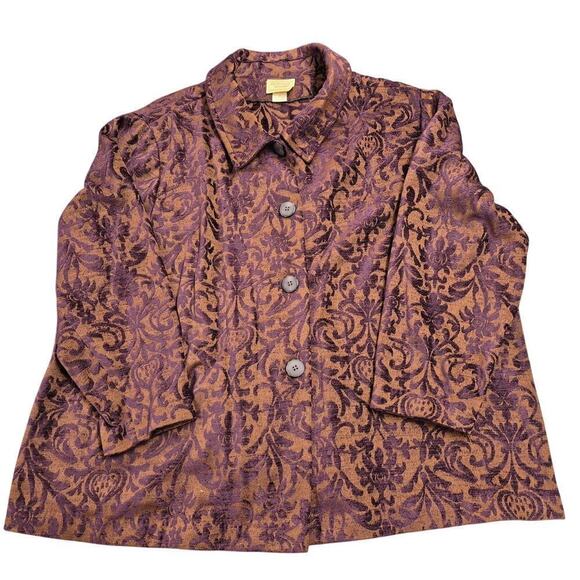 Boyne Valley Weavers Ireland  Plum Brocade Tapestry Blazer jacket Sz 3X - Picture 1 of 6